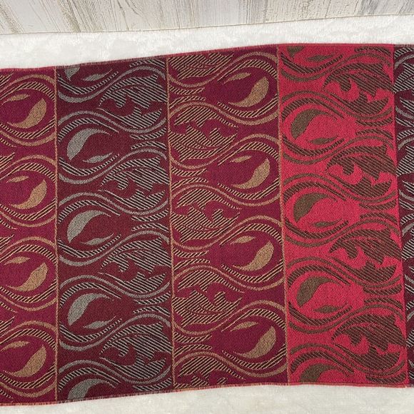 Vintage Yves Saint Laurent Wool Scarf YSL Logo Pink Brown Fringe Artsy Boho - Picture 7 of 9